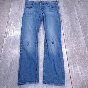 G-Star Jeans Mens 32x32 Revend Straight Leg Blue Denim Wash Mid Rise Distressed